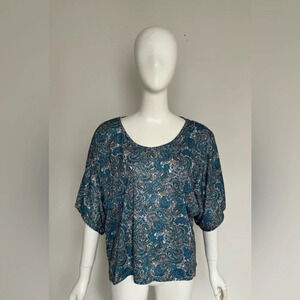 ANGELA Womens Sz Large Paisley Floral Dolman Short Sleeve Top NWOT